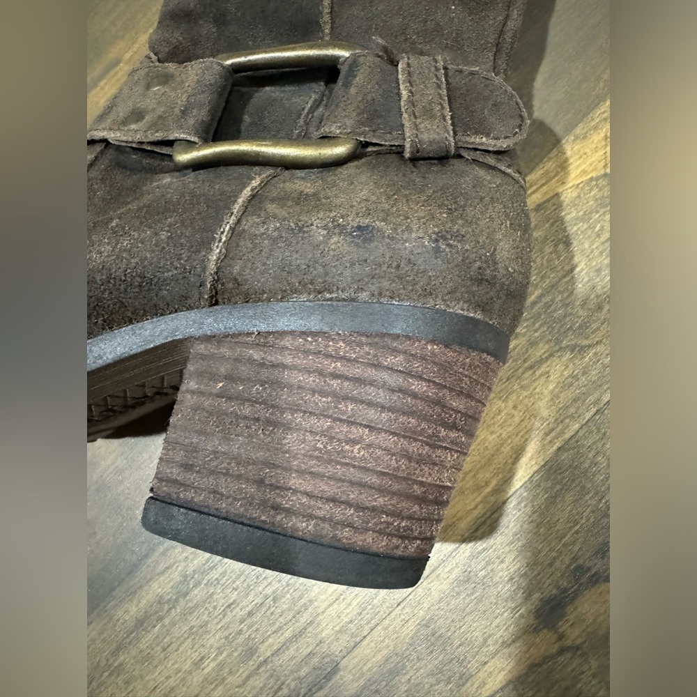 Born Brown Sueded Leather Heeled Boots with Buckle - Picture 14 of 16